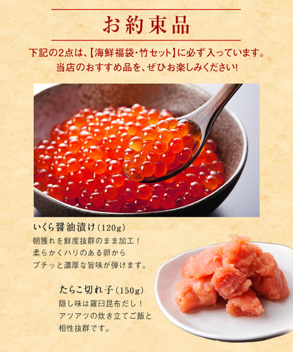 北海道 海鮮福袋 竹セット 全7品5,980円！【 いくら醤油漬け120g＋たらこ切れ子150g＋他5品】海鮮 食品 詰め合わせ セット 魚 冷凍 おつまみ 送料無料