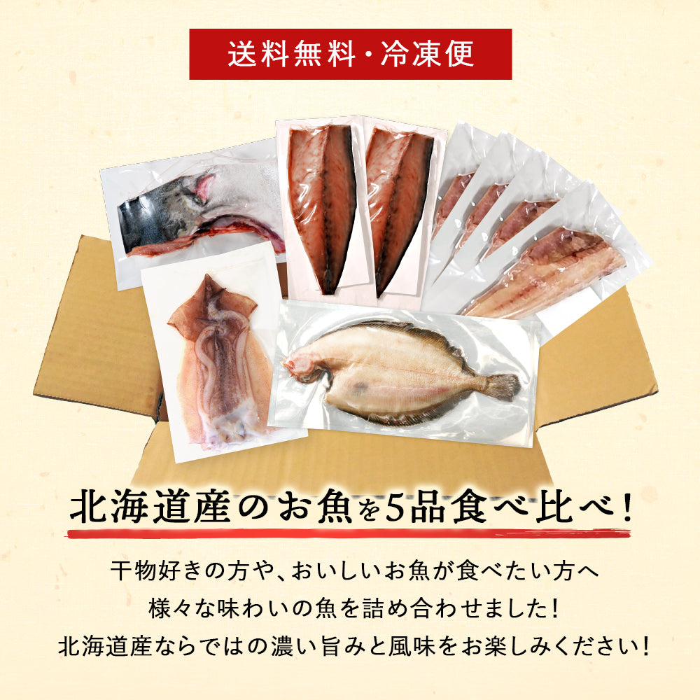 北海道産 干物セット 全5種 サバ一夜干し/ホッケ半身一夜干し/ナメタガレイ一夜干し/ブリカマ/イカ一夜干し お取り寄せ グルメ ギフト プレゼント 内祝い 国産 無添加