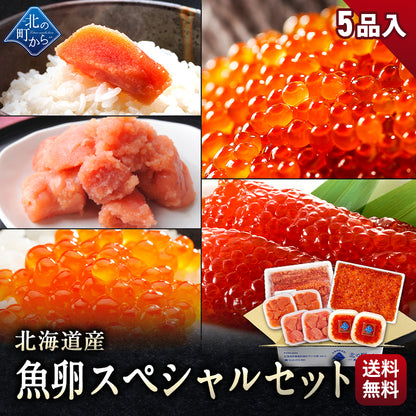 魚卵スペシャルセット 全5種 総重量2.2kg 鮭いくら醤油漬け400g/鮭筋子塩漬け500g/鮭いくら塩漬け500g/たらこ切れ子400g/明太子切れ子400g 北海道 知床・羅臼産